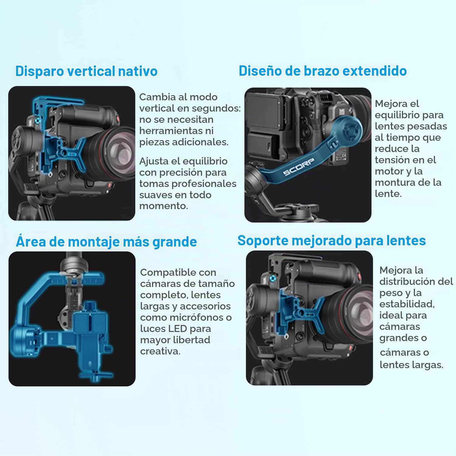 SCORP-C2 - Gimbal de cámara de seguimiento AI, estabilizador de 3 ejes para cámara DSLR/sin espejo, para Sony/Canon/Panasonic/Nikon/Fujifilm, disparo vertical nativo, carga útil máxima de 3,5 kg