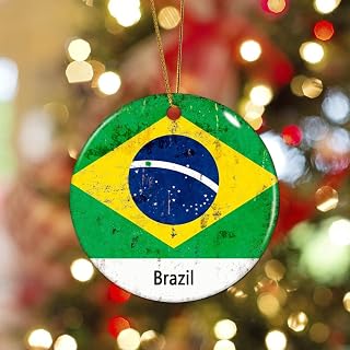 Zyadsinoudor Christmas Hanging Ornaments Brazil Flag Ceramic Ornament Holiday Flags 3 Inch Double-Sided Printing International Holiday Memorial National Day Unique Holiday Decor for Couple Parents