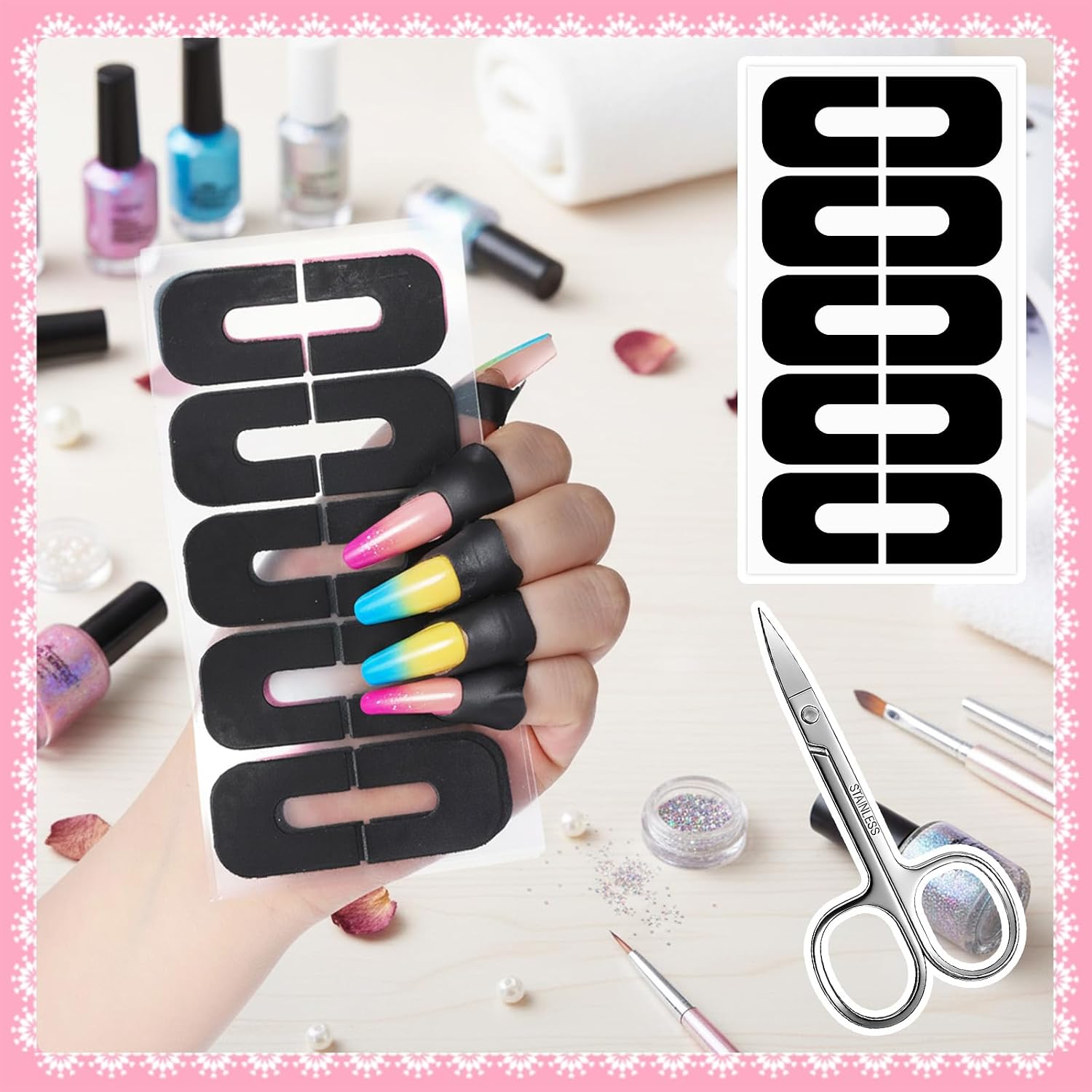 100Pcs Nail Polish Protector for Fingers U V Protection U-Shaped Cuticle Protector Black Nail Painting Helper for Airbrush Gel Polish Nails Painting Art