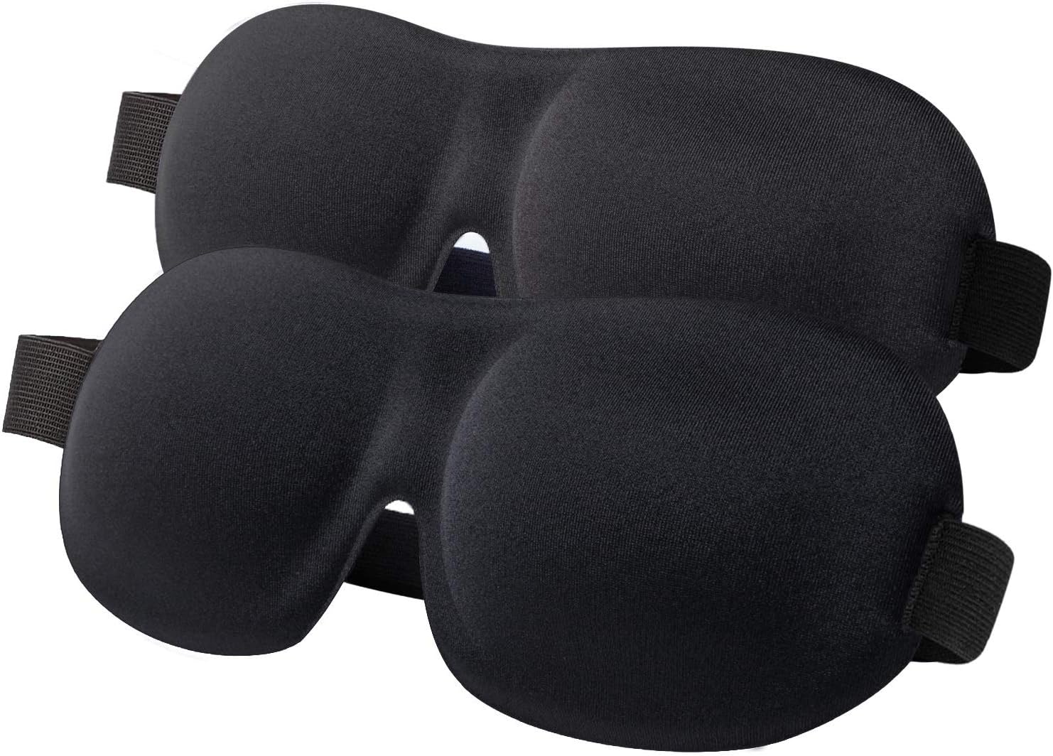 Sleep Mask for Women Men, 100% Blackout Light Blindfold 2 Pack, Fully Adjustable Buckle Strap 3D Contoured Eyeshade Soft Eye Sleeping Masks for Travel, Spa, Naps, Airplane, Meditation (Black & Black)
