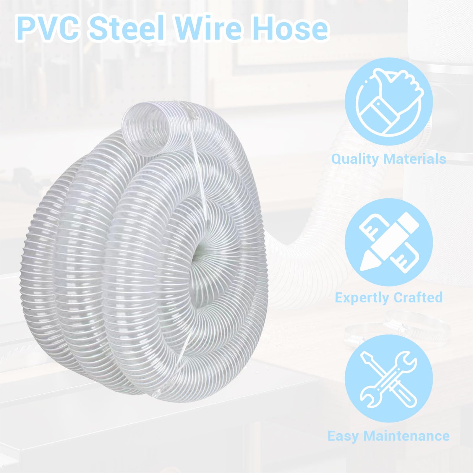 Staubsaugerschlauch 50mm - Absaugschlauch Saugschlauch PVC Schlauch Transparent Spiralschlauch Flexrohr 50mm Innendurchmesser - Universal Staubsauger Schlauch für Werkstatt Absaugung Teichpumpe 3m