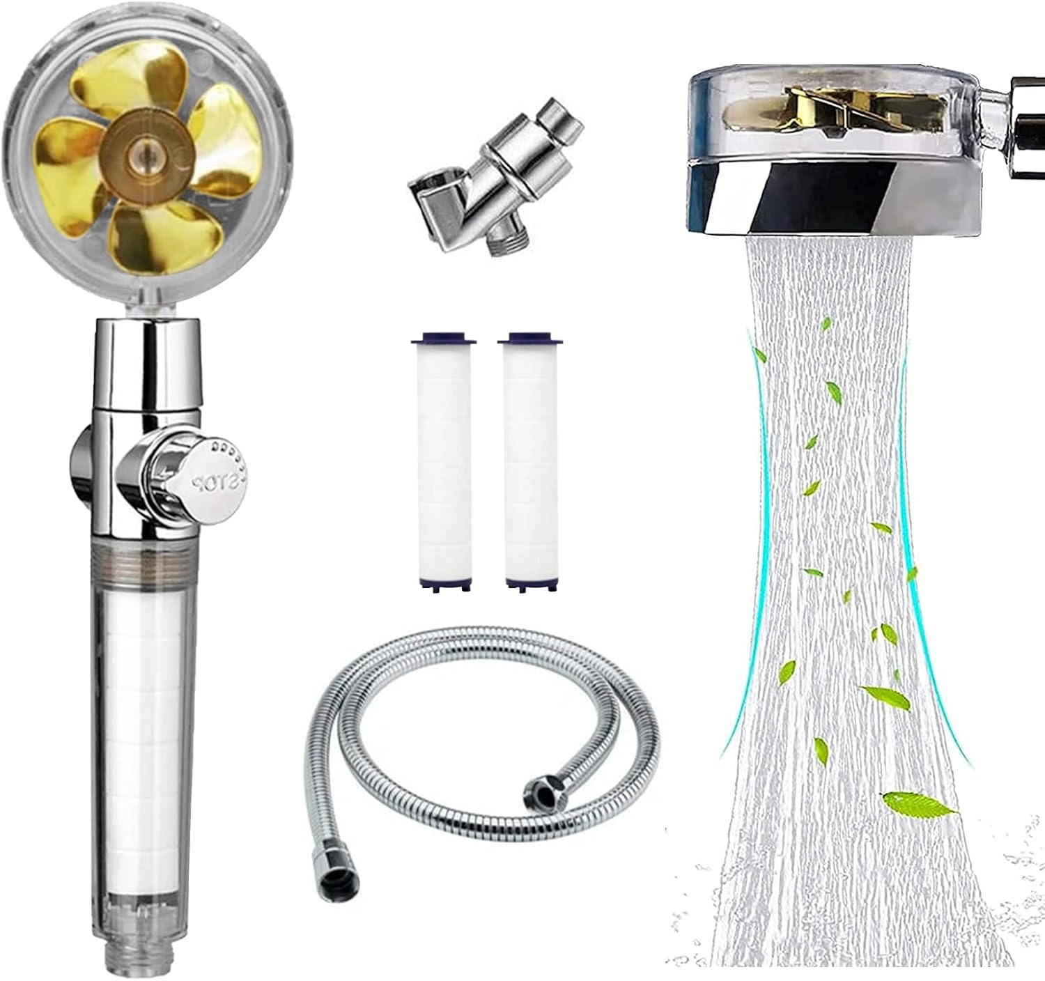 High Pressure Shower Heads with Handheld, Propeller Driven Turbo