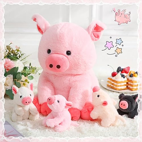 Vista 5 de 5 animales de peluche de cerdo, 12 pulgadas de peluche grande de mamá con 4 bebés pequeños en el vientre de la madre, regalos para madres, niños