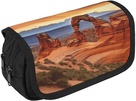 Large Capacity Pencil Case Zippered Arches National Park Pencil Pouch Multifunctional Pen Case with 3 Compartment Adult Fabric Makeup Bag for Women Men Storage Organizer for Office Supply