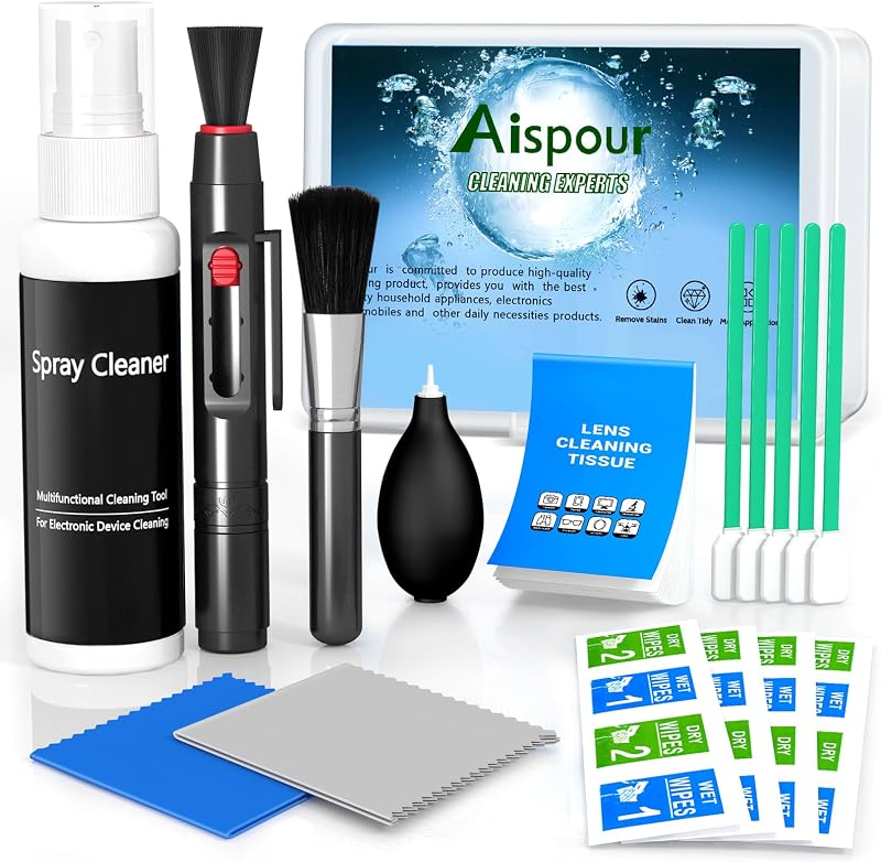 Aispour Camera Lens Cleaning Kit, 10-in-1 Camera Cleaning Kit | Camera Lens Cleaner and Camera Accessories, Includes Lens Cleaning Kit/Lens Cleaner/Lens Cleaning Pen/Soft Brush