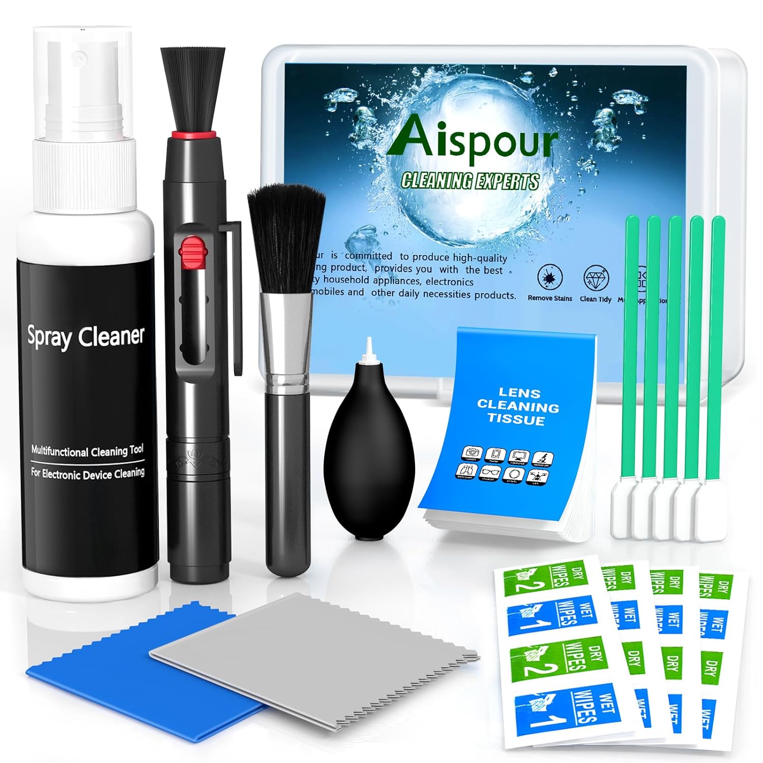 Aispour Camera Lens Cleaning Kit, 10-in-1 Camera Cleaning Kit, Camera Lens Cleaner and Camera Accessories, Includes Lens Cleaning Kit/Lens Cleaner/Lens Cleaning Pen/Soft Brush