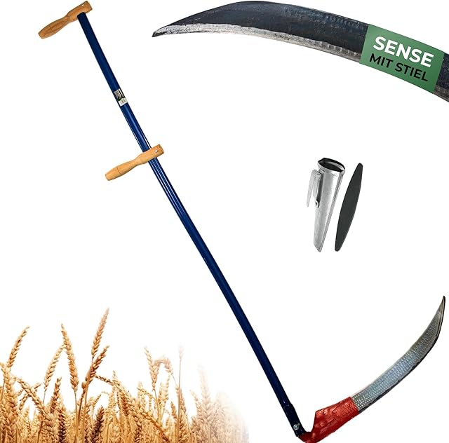 STREND PRO STREND PRO Sense 60 cm mit Metall-Sensenstiel + Wetzstein und Wetzsteinbehälter (Robuste Handsense für Gras, Getreide) — Trimmer & Sensen