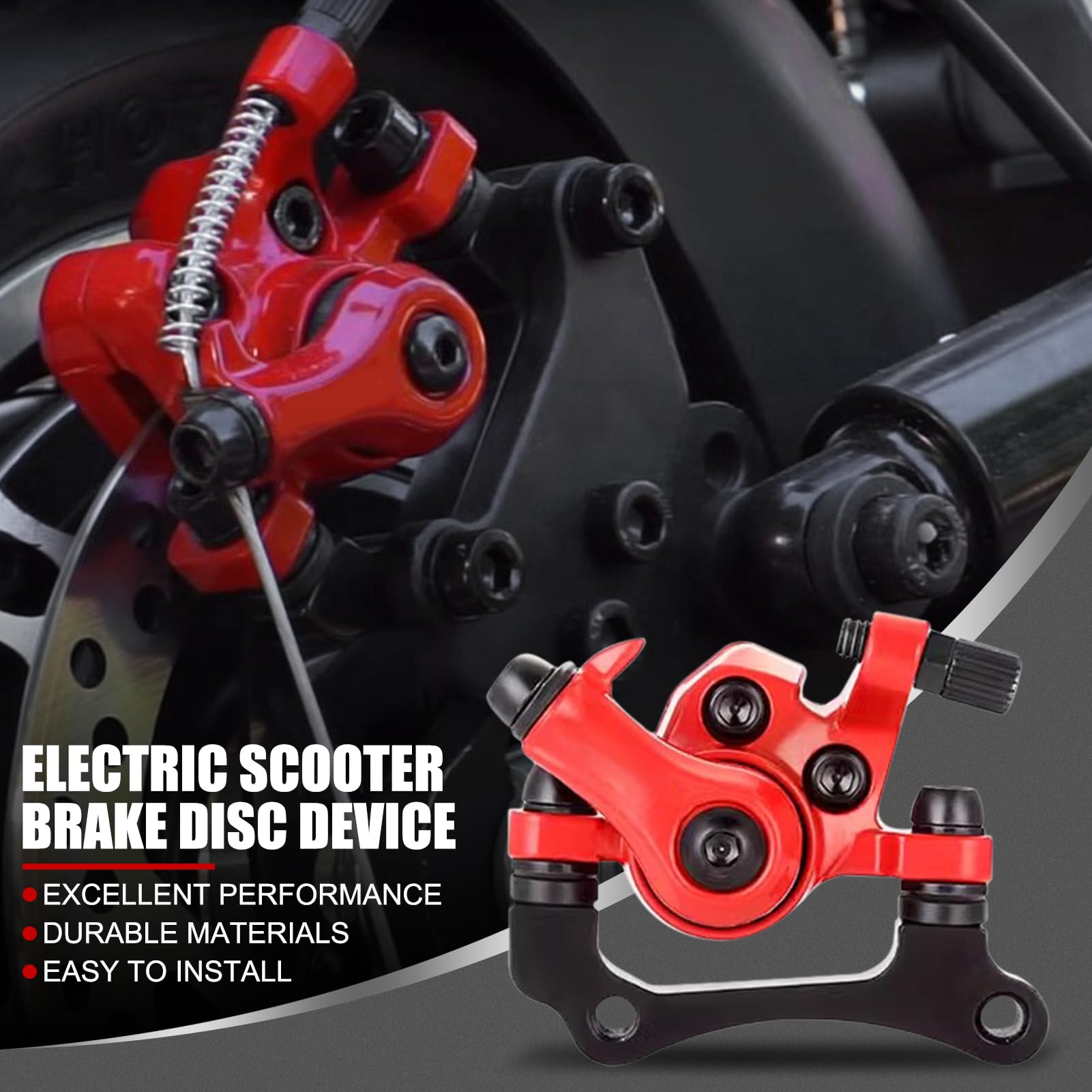 EVTSCAN Electric Scooter Right Side Disc Brake Caliper Aluminum Alloy Mechanical Brake Replacement Parts for 10 inch Electric Scooters (Red)