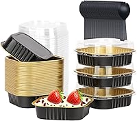 Vista 8 de LNYZQUS - Paquete de 40 moldes cuadrados para cupcakes con tapas de 5 onzas, moldes de papel de aluminio para mini pasteles, ramequines desechables