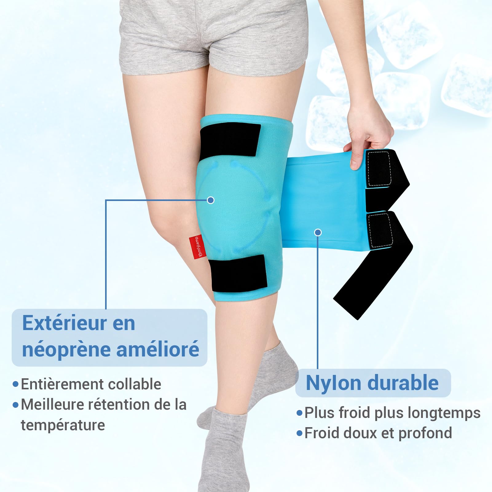 Comfytemp Grande Poche de Glace pour Genou Réutilisable, Thérapie par Compresses Froides pour les Blessures, Soulagement de la douleur, la Chirurgie de Remplacement, l'Arthrite, Gonflements, Entorses