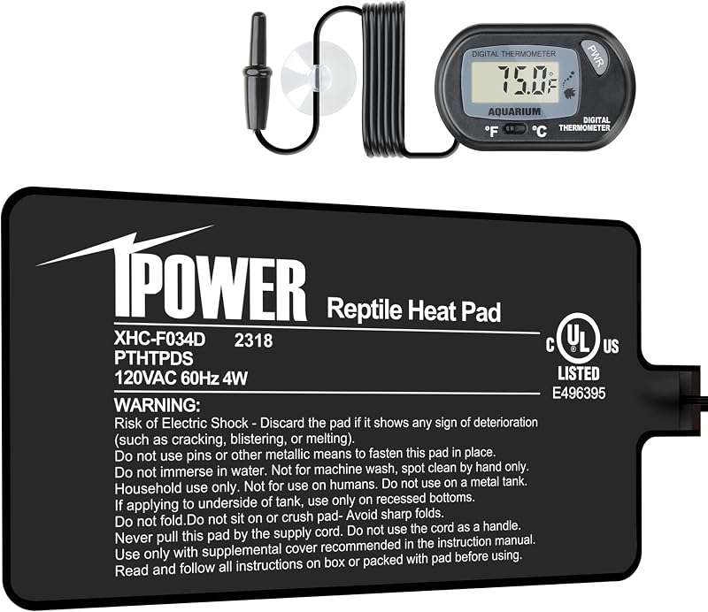 Manta Térmica para Terrário iPower 4 W com Termômetro Digital LCD, 10,16 x 17,78 cm