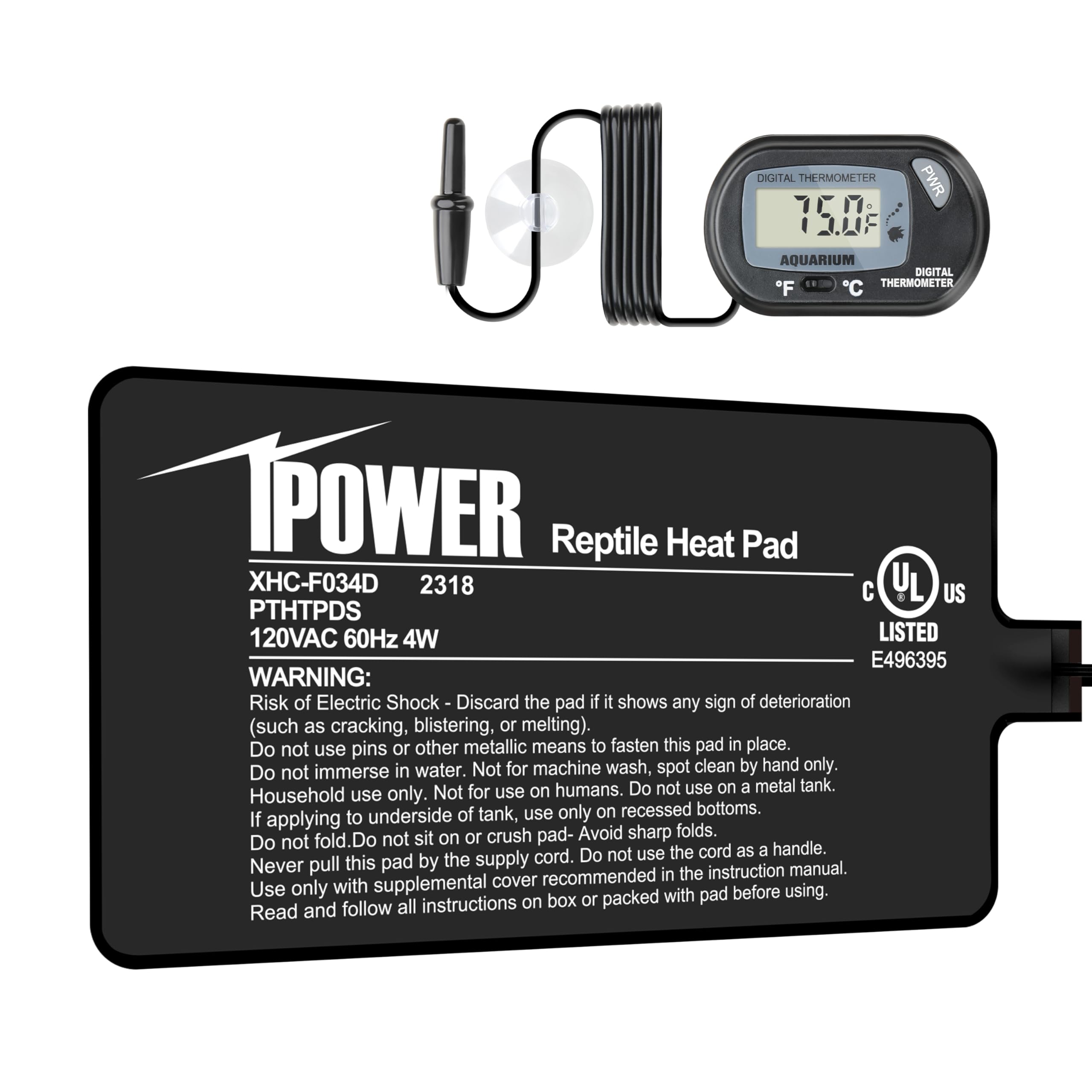 iPower 4 by 7-Inch 4W Reptile Heat Mat, LCD Digital Aquarium Thermometer, Under Tank Warmer Terrarium Heat Pad for Turtles Lizards Frogs and Other Small Animals, Multi Sizes