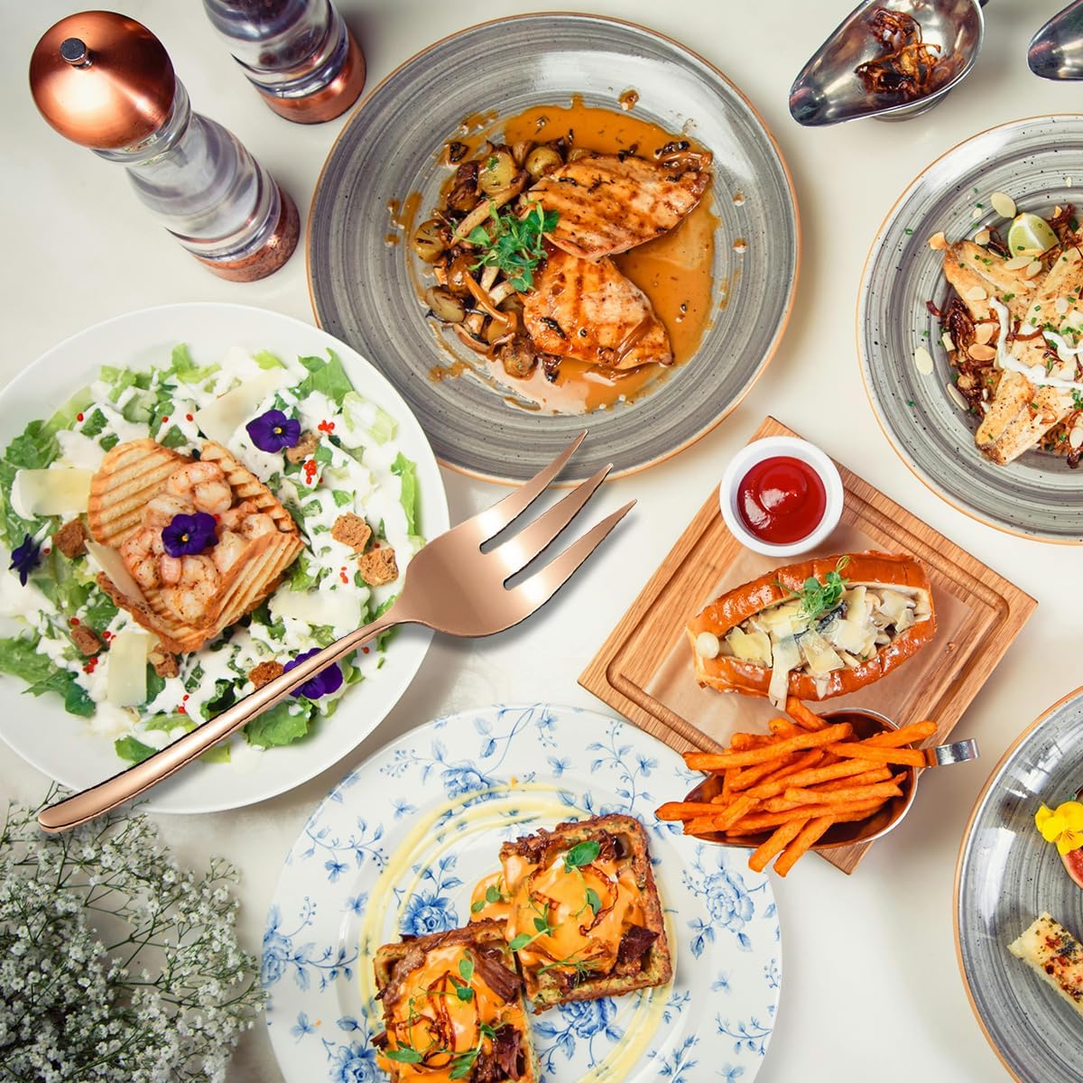 Copper Meat Fork 1 Piece, Stainless Steel Forks Silverware Set, Cold Meat Fork for Home, Kitchen or Restaurant, Dishwasher Safe