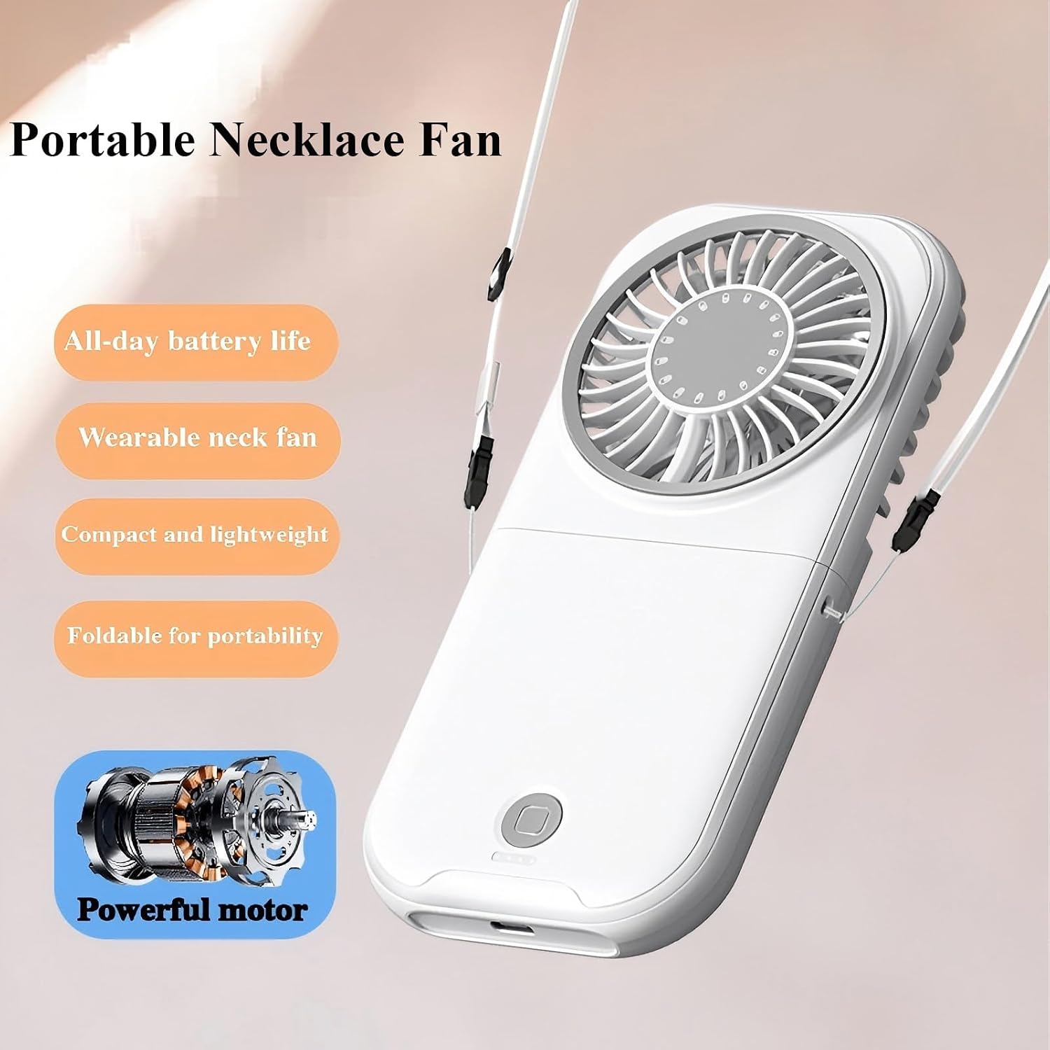 Rechargeable Personal Fan with Lanyard, Portable Handheld Fan Foldable 0-180°, Small Purse Fan for Travel, Quiet Desk Fan for Office Home Outdoor