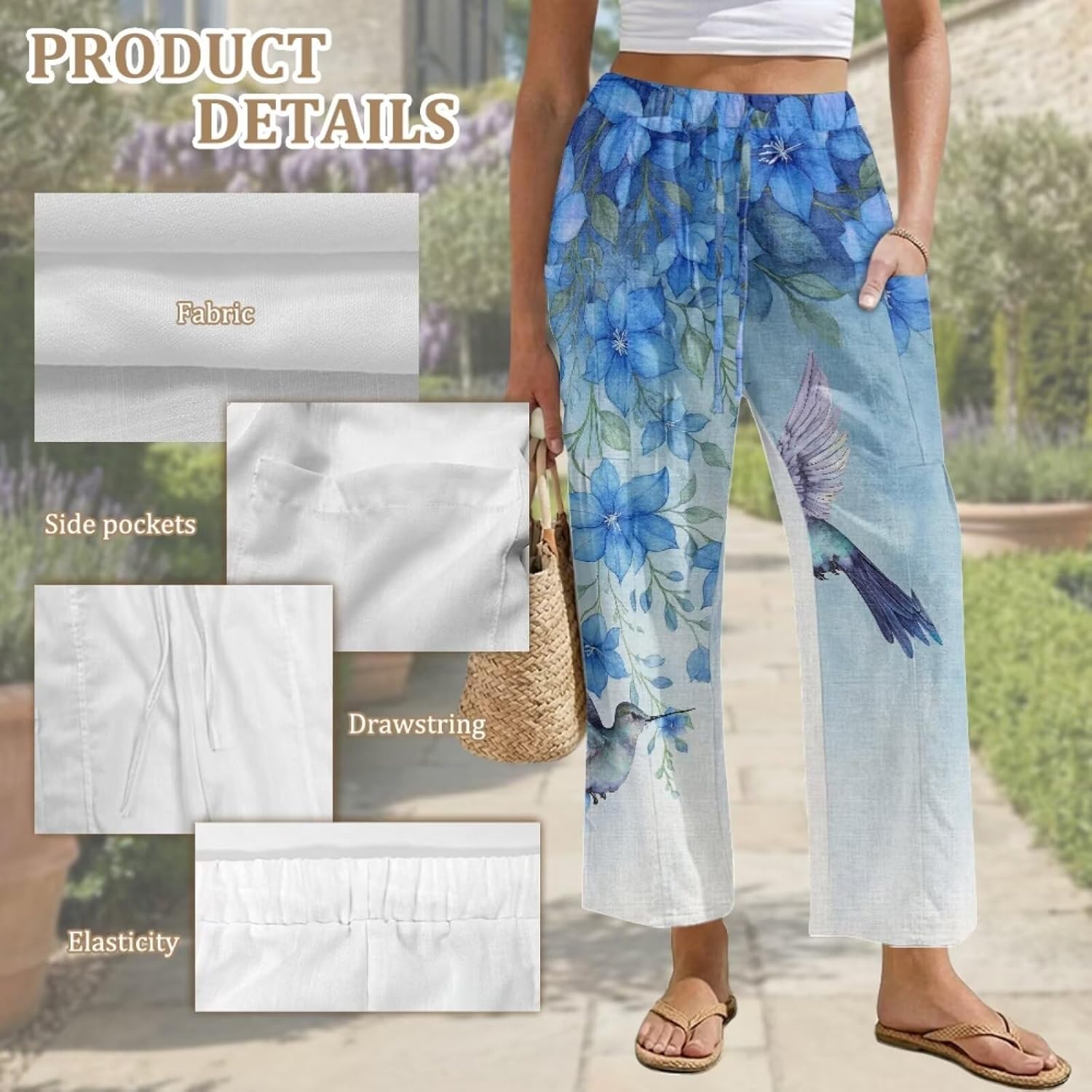 Bottoms Wide Leg Pants Woman Trousers Slacks Pockets Pull On for Daily Wear