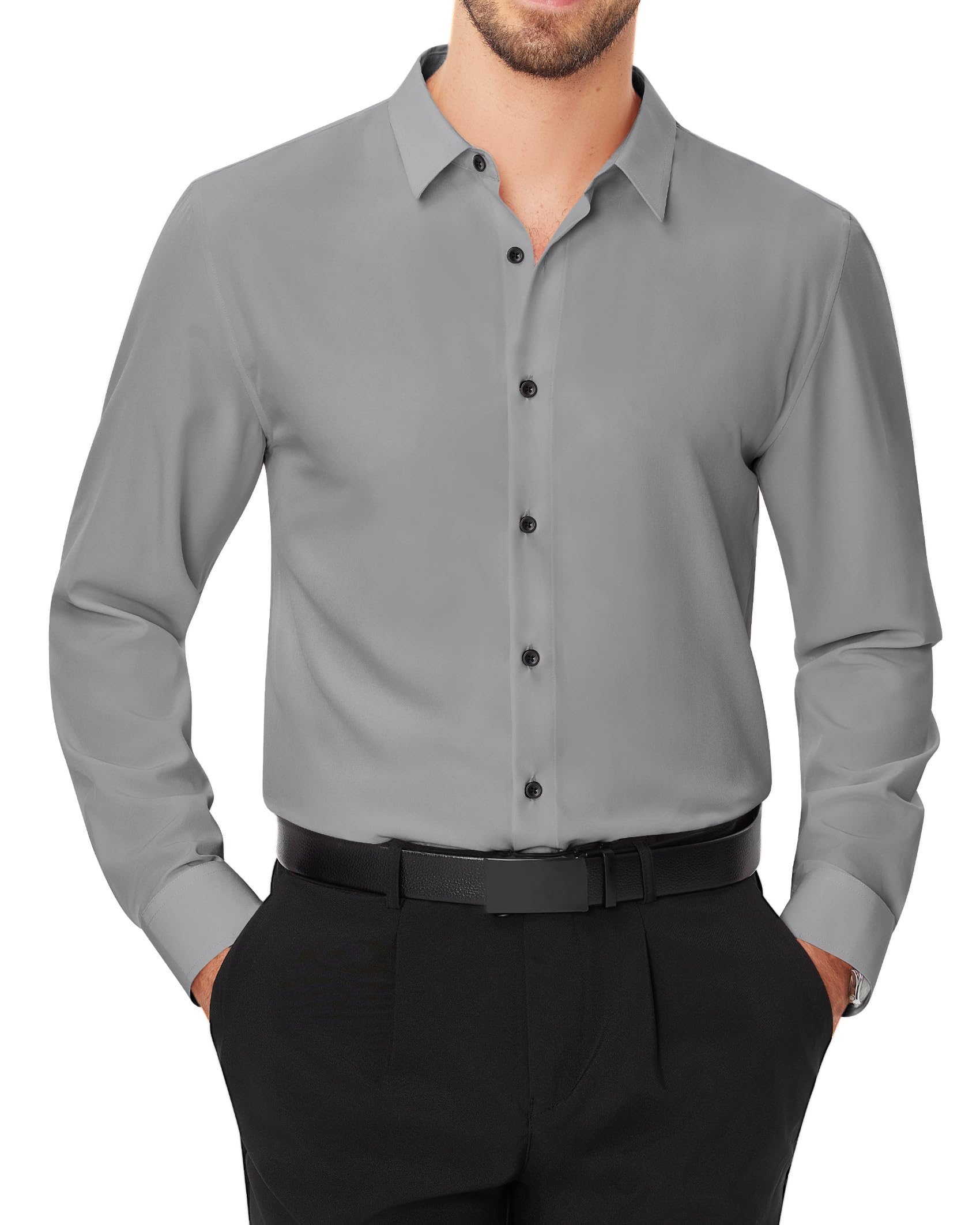 J.VER - Camisas de vestir para hombre, elásticas, de manga larga, formal, para negocios, informal, con botones, para bodas y bailes de graduación
