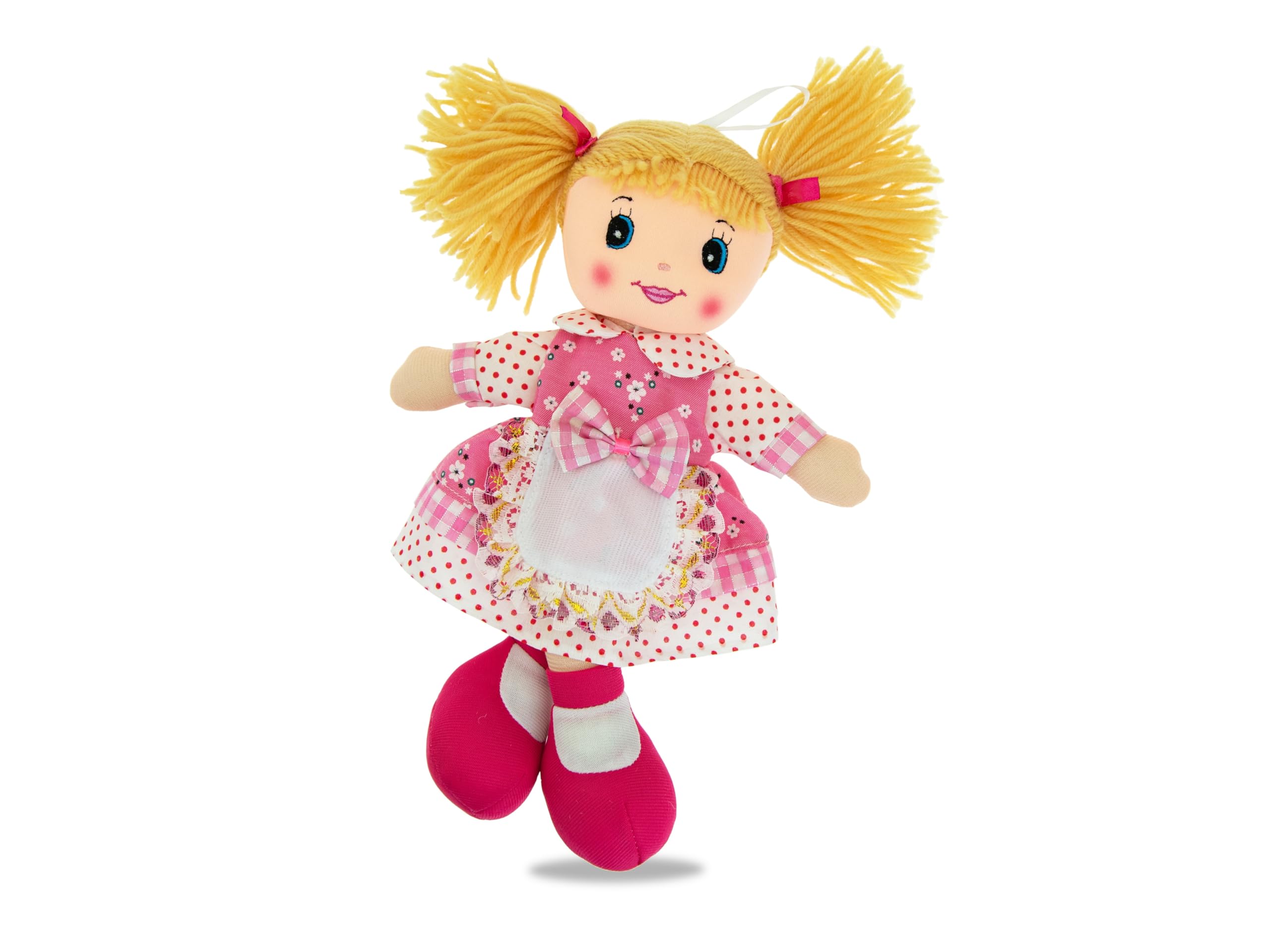 Teorema - Carlotta Bambola di Pezza con Grembiule Ricamato, Bambola Stoffa con Capelli di Lana, Giocattolo per bambini, Altezza 30cm