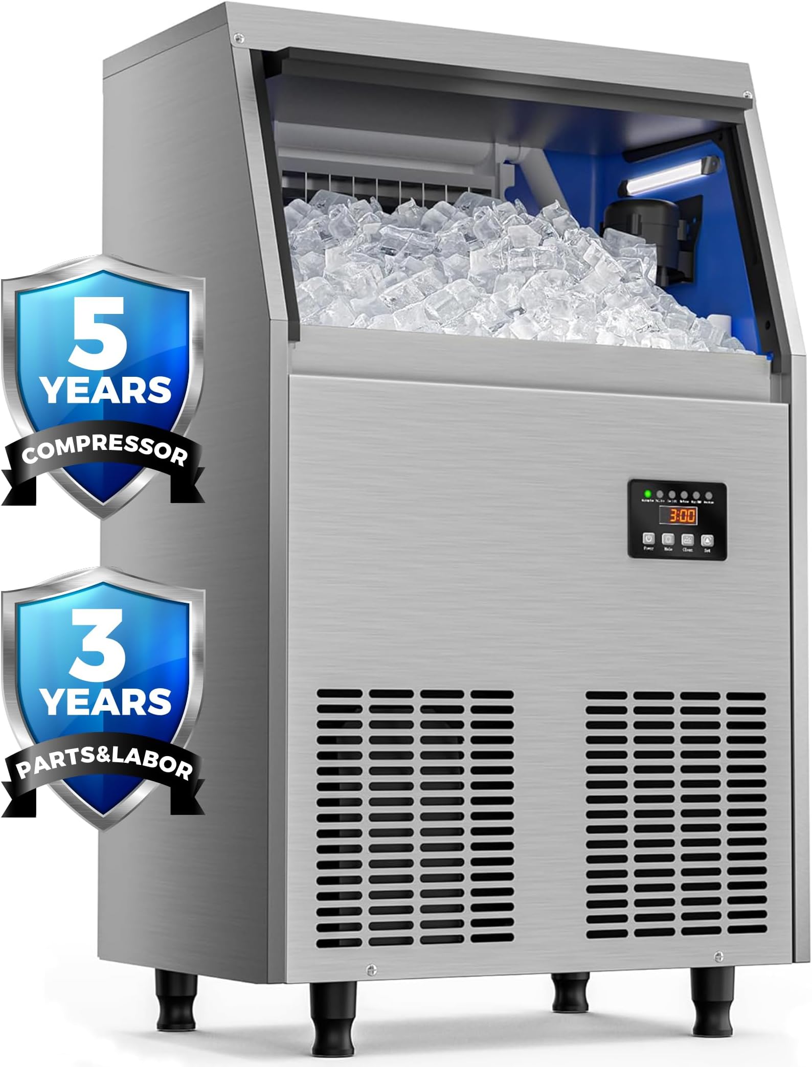 Coolski Commercial Ice Maker Machine, 150LBS/24H Ice Maker Machine with 35LBS Ice Storage Capacity, Freestanding Under Counter Ice Machine for Home Bar Office Restaurant