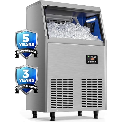 Commercial Ice Maker Machine, 150LBS/24H Ice Maker Machine with 35LBS Ice Storage Capacity, Freestanding Under Counter Ice Machine for Home Bar Office Restaurant