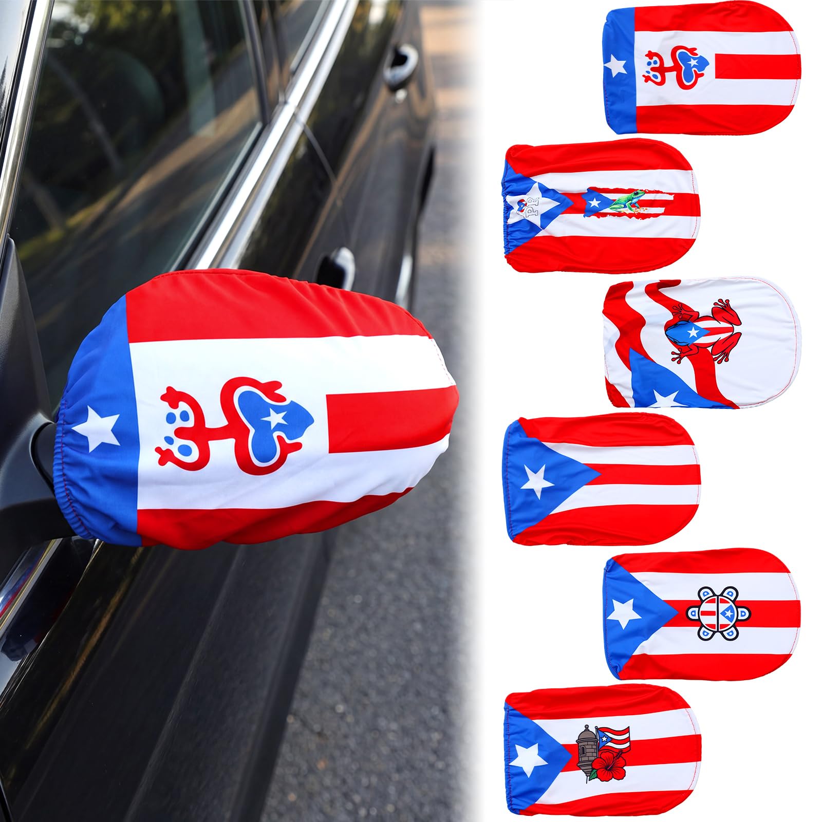 Tallew 12 Pcs Puerto Rico Flag Side View Mirror Covers 250th Anniversary Auto Rearview Protection Cover Exterior Rear View Accessories Car Mirror Accessories with Drawstrings for Car Vehicle