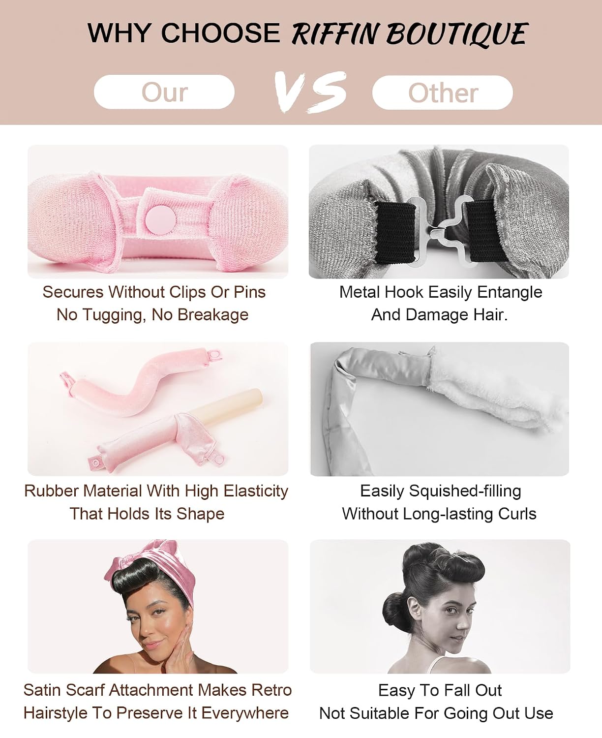 Classic Heatless Curls Overnight Rods No Heat Hair Curlers to Sleep in Foam Soft Hair Rollers for Thick & Long Hair Blowout Look, Heatless Flexible Curling Rod Set with Satin Wrap for Sleeping