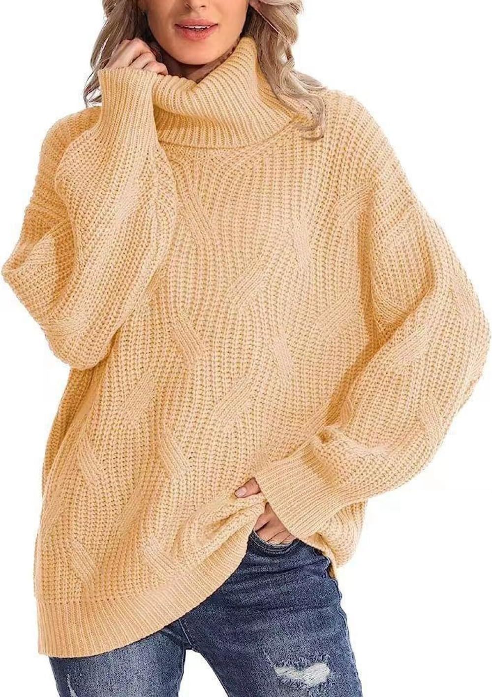 Langarm Oberteile Für Damen, Rollkragenpullover Mit Zopfmuster, Lässige, Übergroße Pullover, Einfarbige Sweatshirts, Strickpullover, Lockerer Pullover, Pullover Für Mädchen Und Damen, A