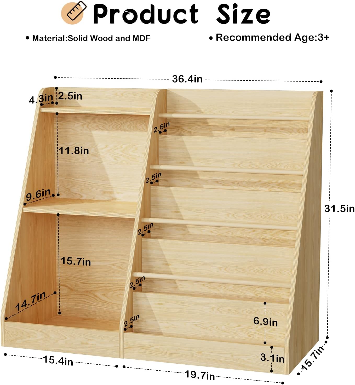 Lkeiyay 5 Tier Kids Bookshelf,Baby Bookshelf,Toy and Book Storage for Kids,Book Display Shelf,Natural - Image 2