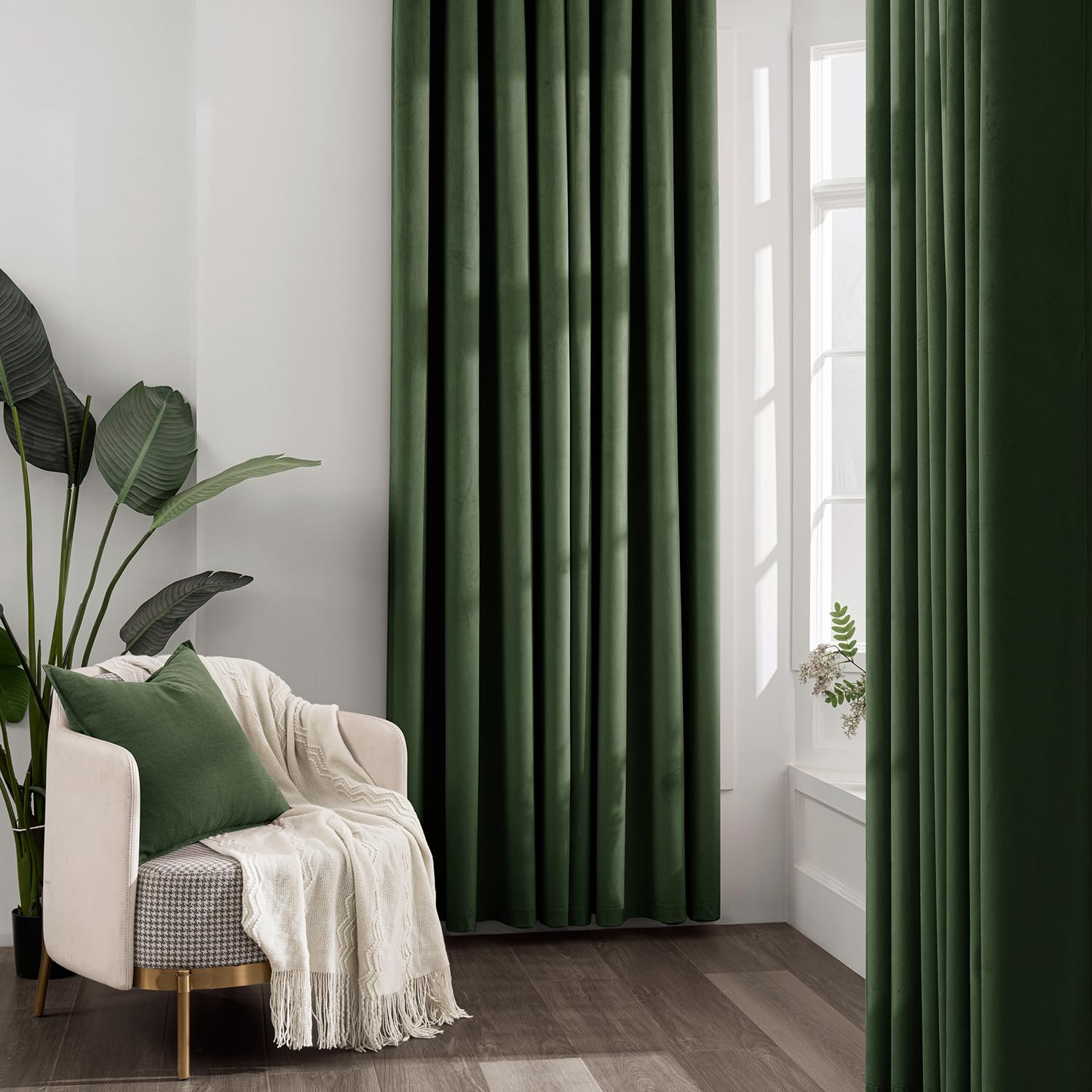 MIULEE Olivgrün Samtvorhang Ösen 2er Set 140X245, Wunderschön Weich Vorhänge Samt für Deko Schlafzimmer Wohnzimmer, 2 Stück Samt Gardinen Blickdicht Jedes 245 cm Hoch, Dicker Velvet Thermovorhang
