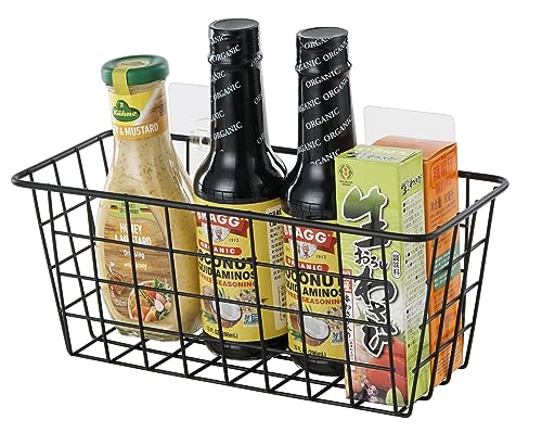 2 Pack Hanging Kitchen Basket Wire Storage Basket Traceless Stick Basket On Cabinet Door Wall Organizer No Drilling, Used For Cabinet Storage Organization And Kitchen, Bathroom, Storage Room (2 Black) #TOP7