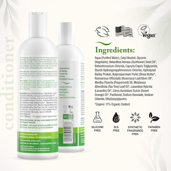 Beauty Without Cruelty Shampoo and Conditioner Set, Clarifying Rosemary Mint Tea Tree Aromatherapy Hair & Scalp Treatment, SLS-Free, Vegan-Friendly & Cruelty-Free, 16 Oz Ea