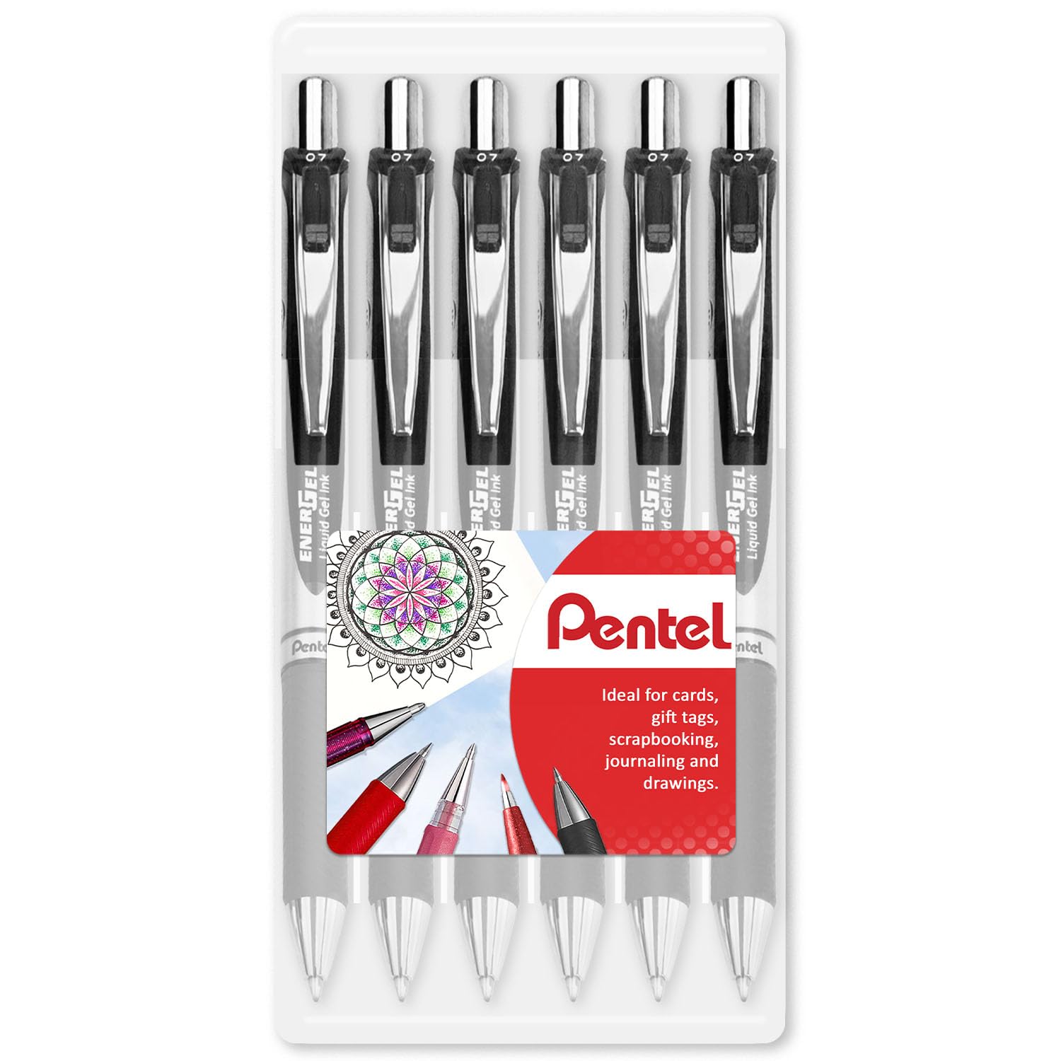 Pentel EnerGel XM BL77 - Retractable Liquid Gel Ink Pen - 0.7mm - 54% Recycled - Black - Pack of 6