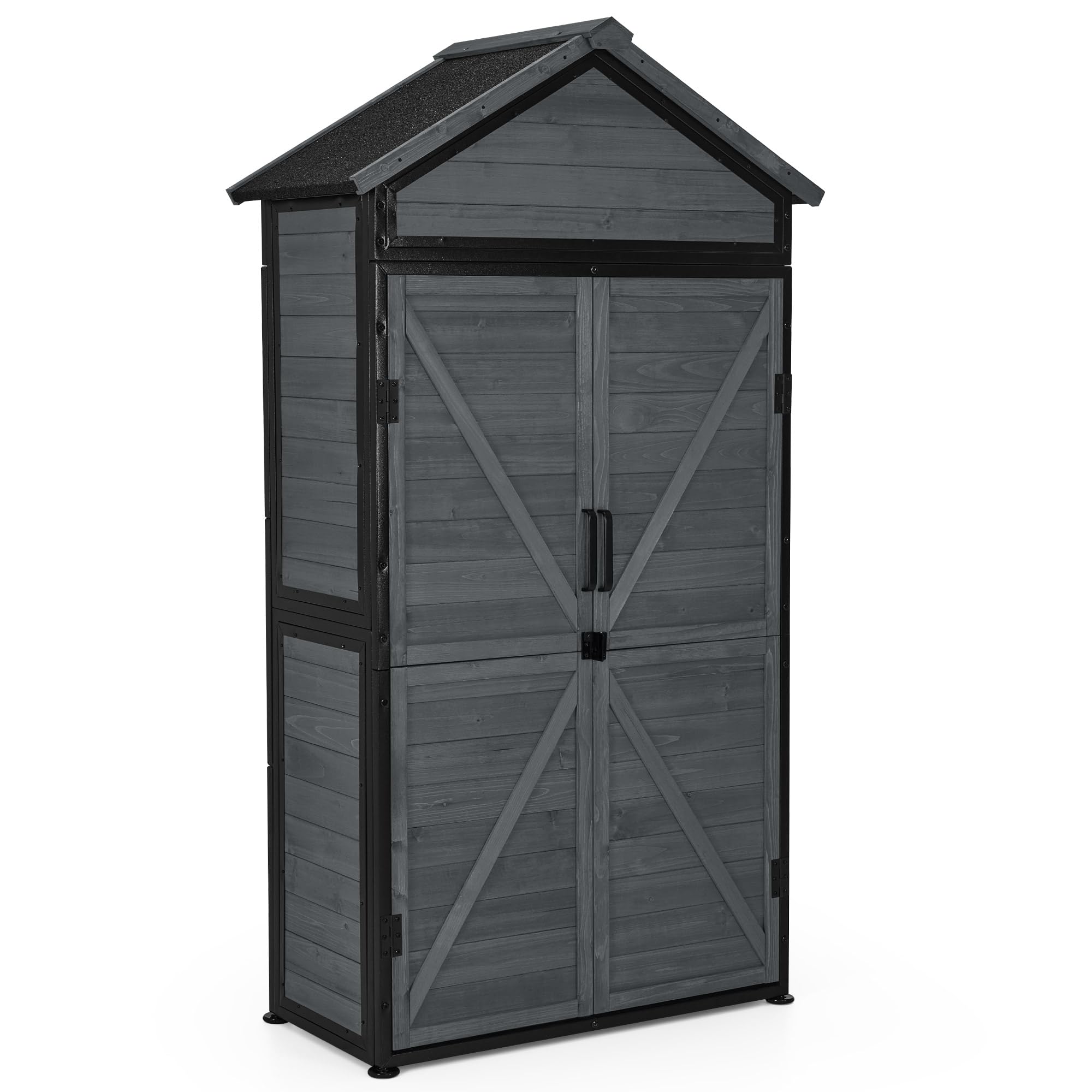 M MCombo Armoire de Jardin Abri de Jardin Structure métallique Résistant aux intempéries, abri de Jardin extérieur, pour Jardin, terrasse, 45×90×165 cm, 2736 (Gris)