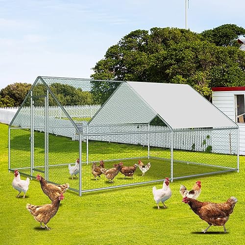 Miniatura 3 de Gallinero de metal grande, jaula para aves de corral con cubierta impermeable y antiultravioleta, recinto para gallinas y conejos, hábitat para