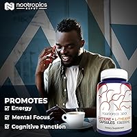 Vista 4 de Nootropics Depot Cápsulas de cafeína y L-teanina 60 píldoras Contiene 100 mg de cafeína y 200 mg de L-teanina Suplemento natural Potenciador