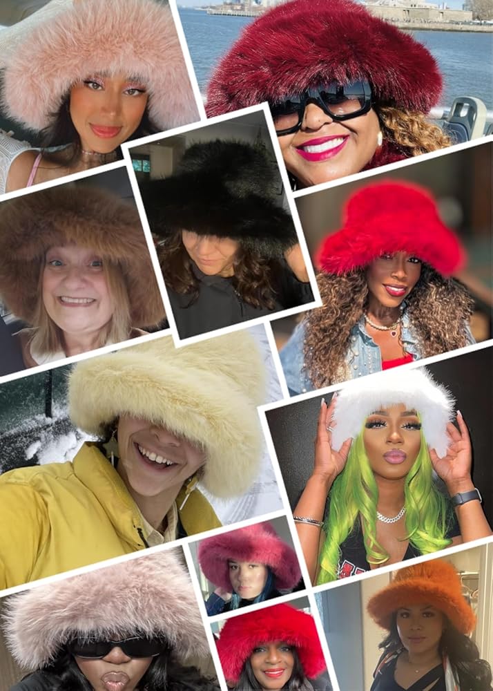 Lina & Lily Oversized Winter Faux Fur Bucket Hat for Women - Long