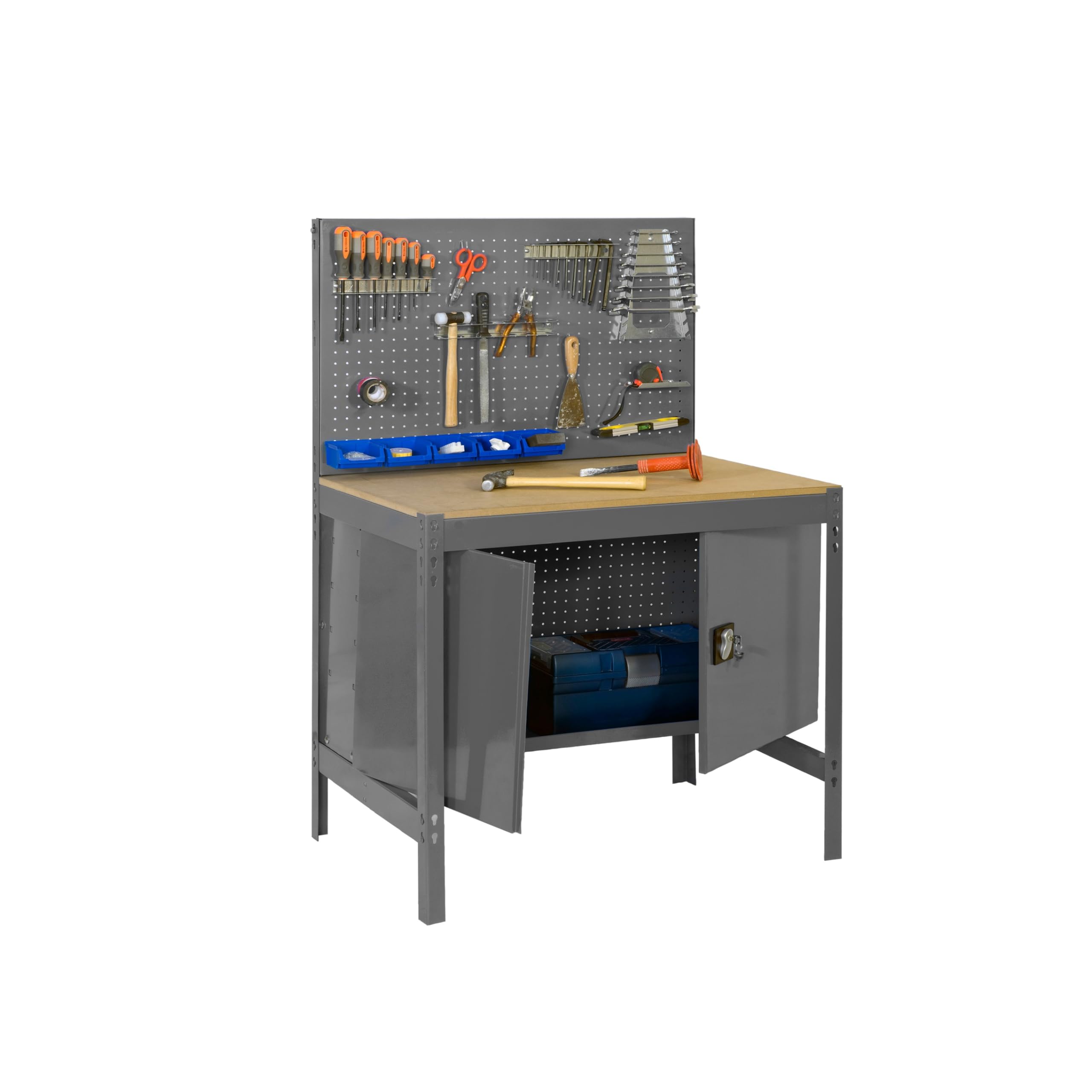 Banco de trabajo para taller con cabina y panel perforado organizador Simon Rack