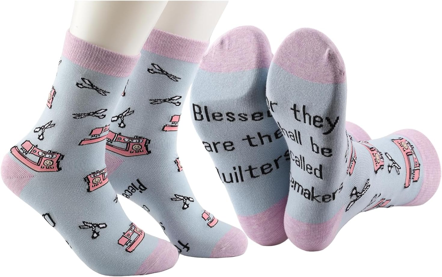 MBMSO Sewing Themed Socks Quilting Gifts for Quilters Funny Sewing Lover Gifts Blessed are the Quilters Crew Socks - Image 2