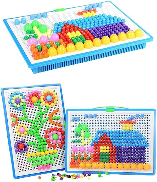 Jsvacva 296 pcs Mushroom Nails Pegboard Educational Colourful Jigsaw Puzzle Building Bricks Creative DIY Mosaic Toys for Kids & Toddlers, Birthday Gift for Girls Boys Age 3-8 Years