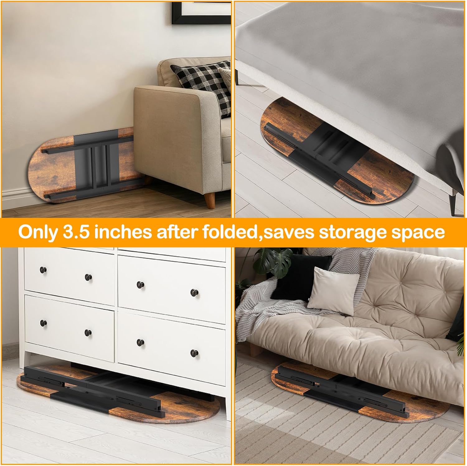 Folding Coffee Table, Small Oval Center Table with Leg Latches, Portable