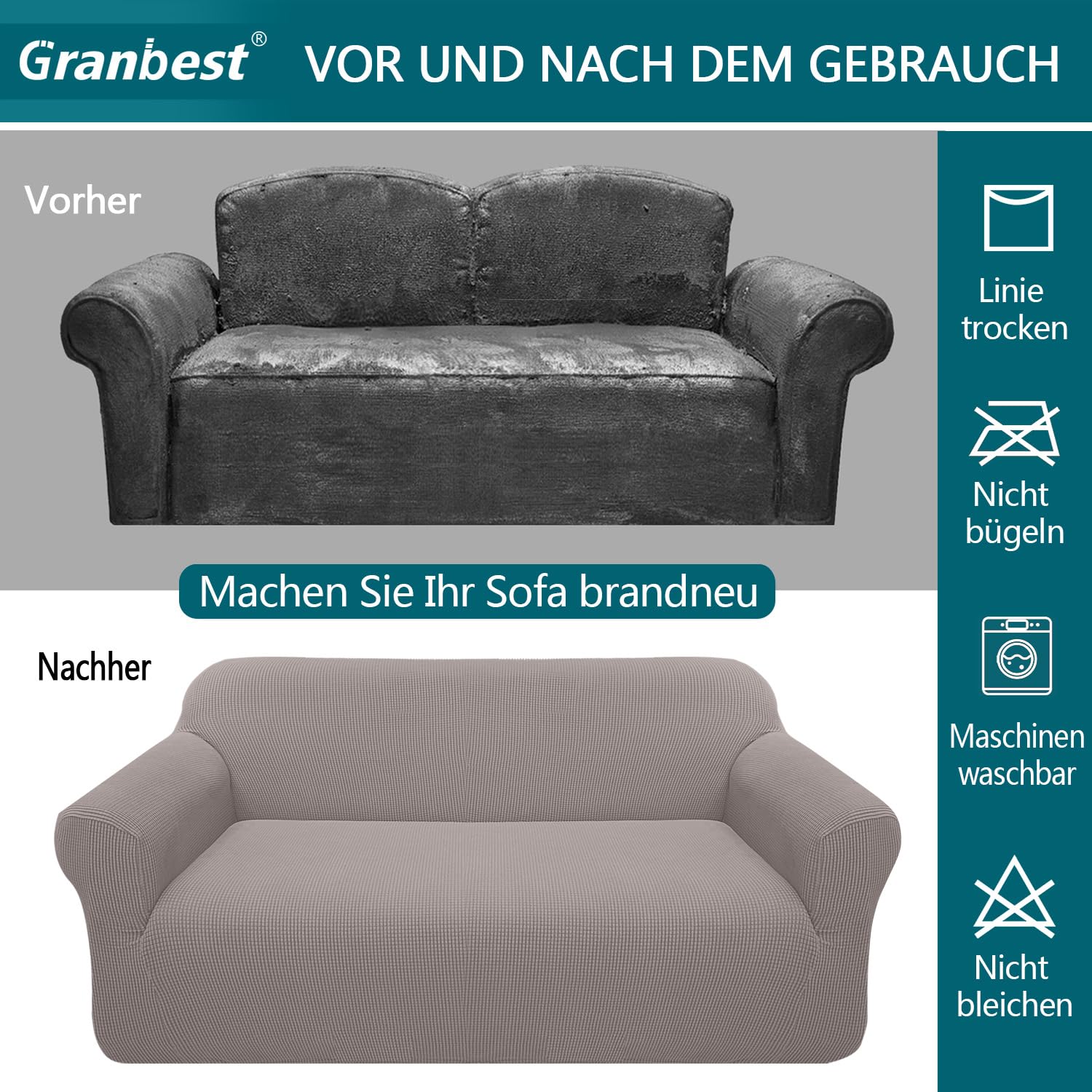 Granbest Copridivano ad alta elasticità, moderno copridivano jacquard, elasticizzato, per soggiorno, protezione per cani, animali domestici (3 posti, tortora)