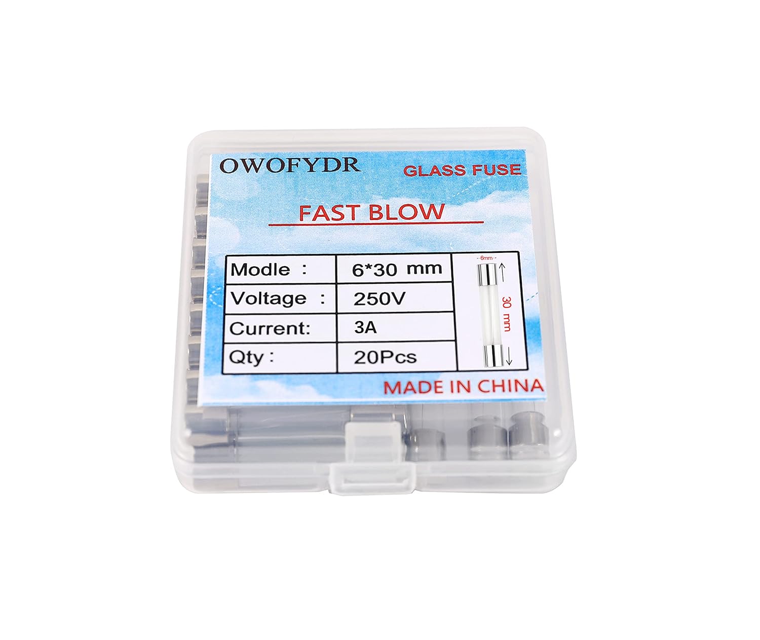 OWOFYDR 3A 250V 6 × 30mm 0.24 × 1.18 inchs FastBlow Glass fuses 3 amp