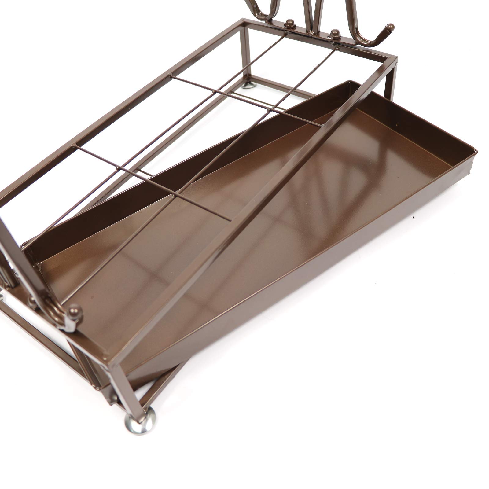U-22 Extra Large Metal Bronze 21 Agujeros Estilo Rectángulo Paragüero Soporte de Bastón con 24 Ganchos y un Fondo Libre de Agua de Lluvia Bandeja de Fuga 70 * 50 * 24 CM