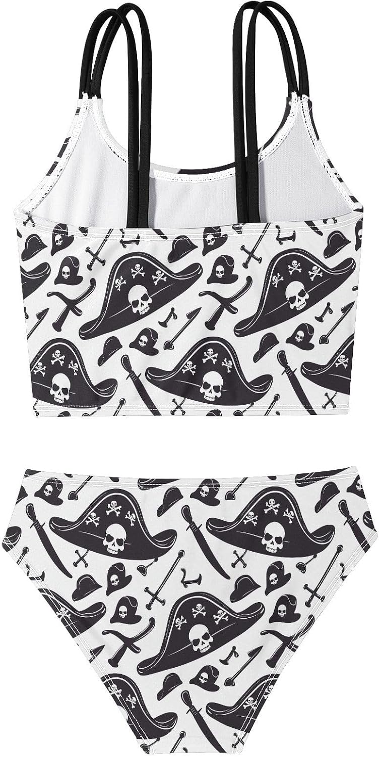 visesunny Girls Two Piece Swimsuits Skeleton Pirate Hat Girl's Bikini Sets Bathing Suits for Girls Size 5-12Y