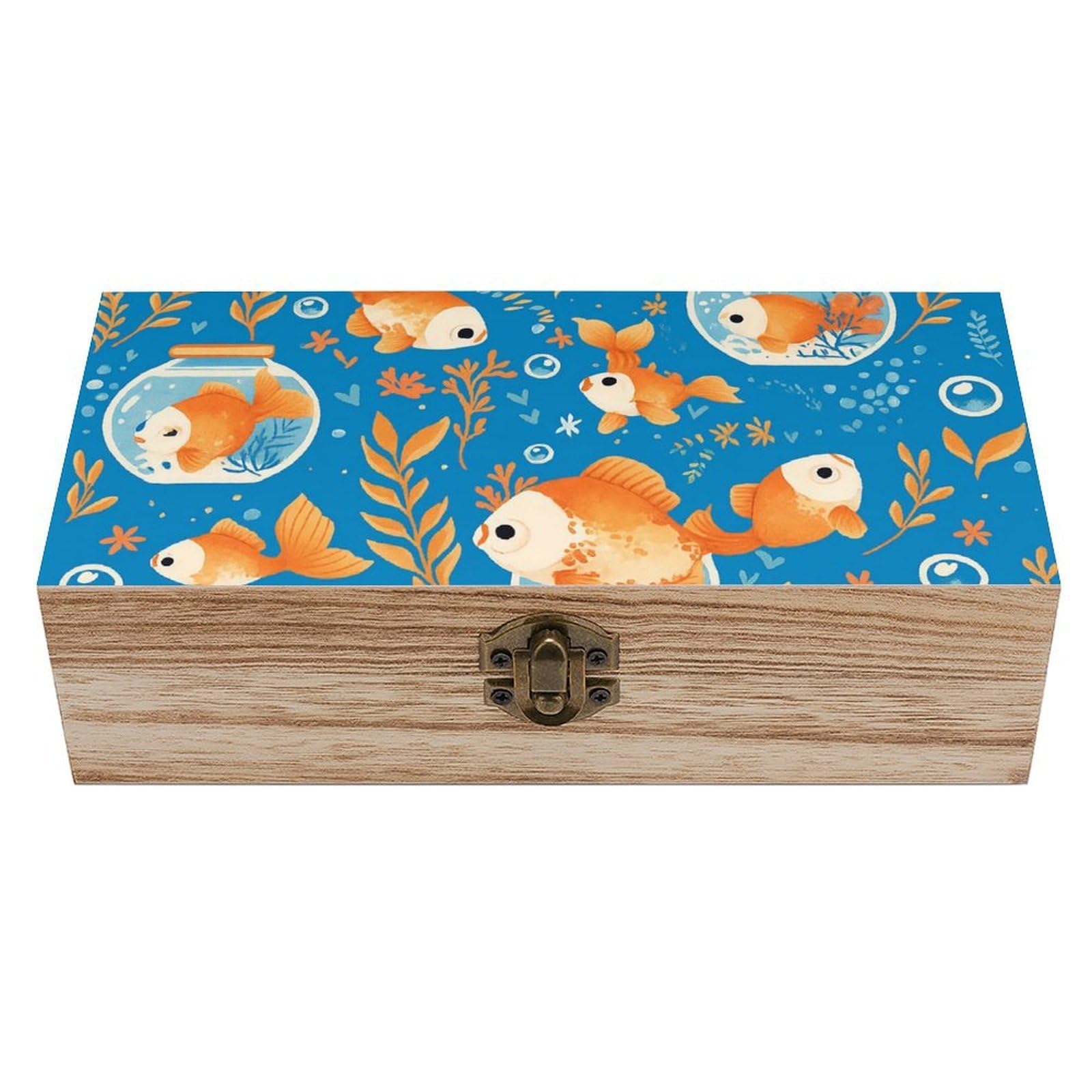 Oudrspo Cute Fish Fishbowl Leaf Retro Wooden Storage Box Keepsake Jewelry Decorative Art Storages Box Gift Boxs