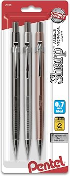Pentel Sharp Mechanical Pencil, 0.7mm, Medium Line, Metallic Barrel, Assorted Colors, Pack of 3 P207MBP3M