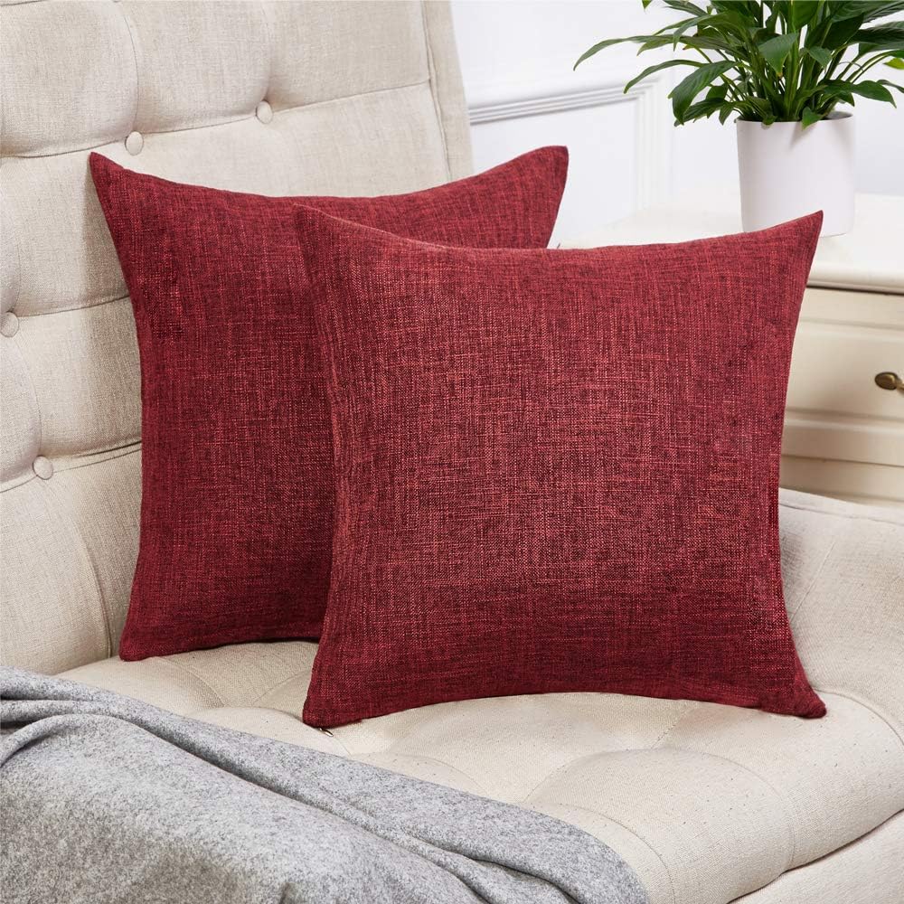 Anickal Set of 2 Valentines Burgundy Pillow Covers Rustic Linen Decorative Square Throw Pillow Covers 20x20 Inch for Sofa Couch Decoration