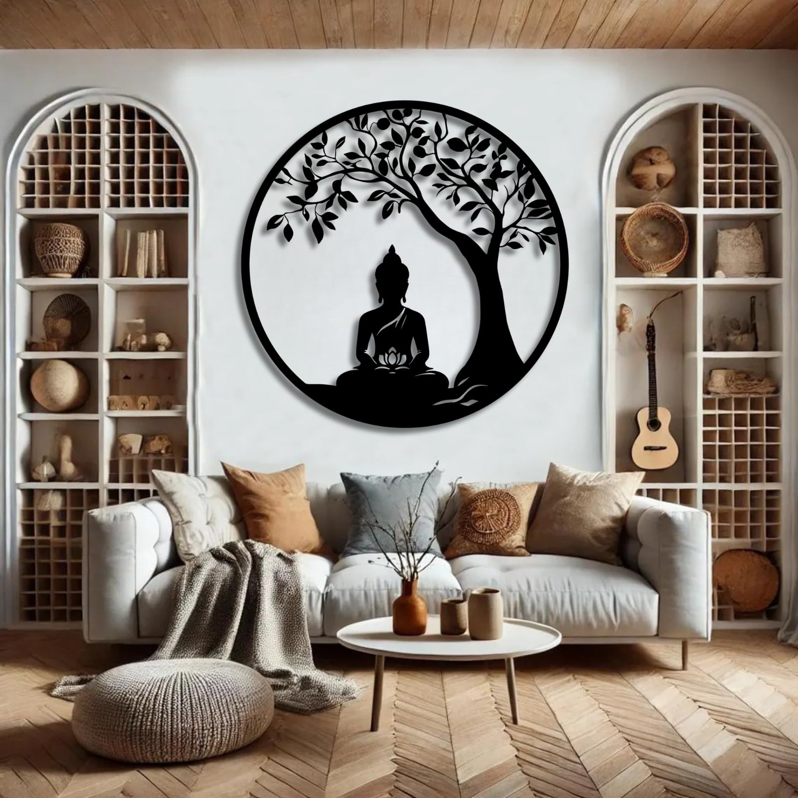 Árbol de la Vida, Arte de Metal 3D, decoración de Pared Grande con Buda, Yoga, meditación Interior, hogar Zen, Zen para Sala de Estar, Dormitorio, jardín al Aire Libre, Estudio de