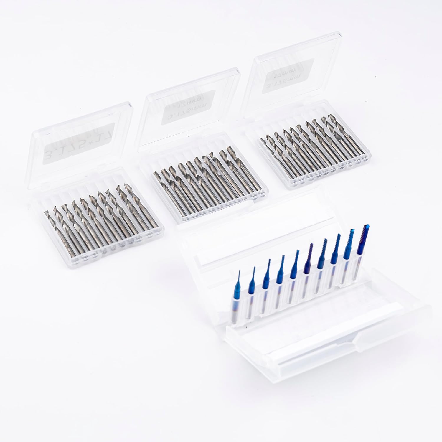 1/8" Shank CNC Router Bit Set 4in1, Including 2-Flute Flat Nose & Ball Nose End Mills, Nano Blue Coat & Single Flute Spiral Bits