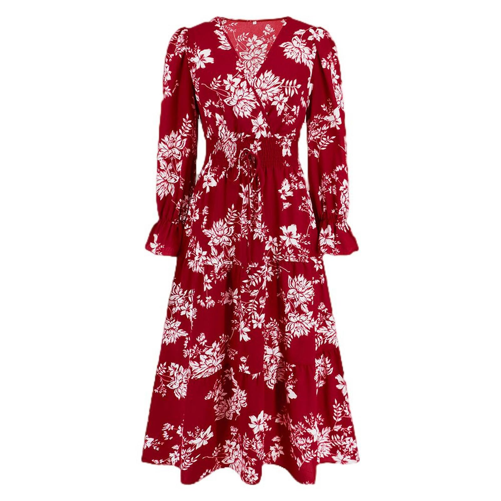 Robe longue florale col en V ajustée par ceinture pour valoriser la silhouette