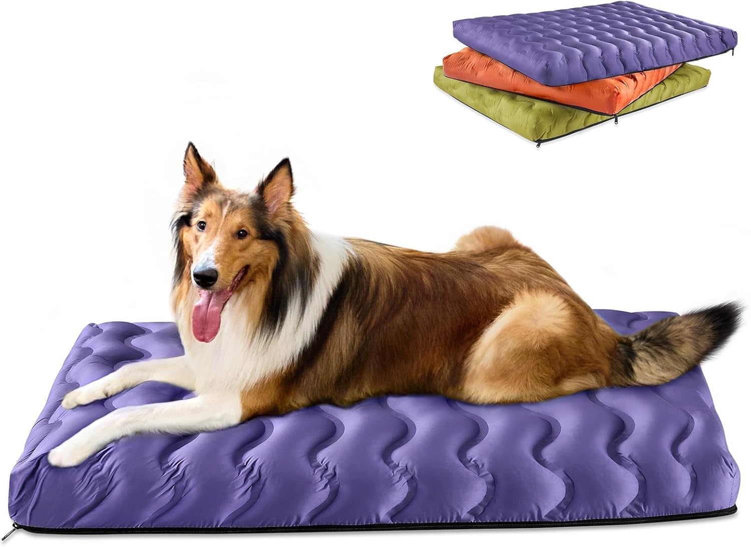 Orthopedic Dog Bed Outdoor Waterproof Dogs Crate Bed for Large Medium Small Dogs, Washable Cooling Dog Bed Mat with Removeable Cover & Memory Foam（30" x 20", Purple